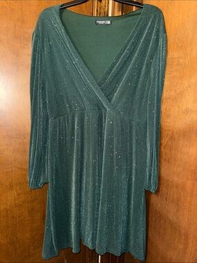 SHEIN Emerald Green Sparkle Long Sleeve Dress